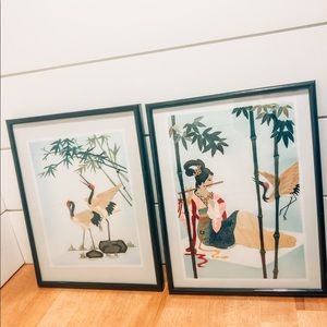 SOLD. Pair of Chinese Bamboo Straw Artwork